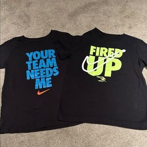Nike Kids Black Tees with Blue and Green Graphics